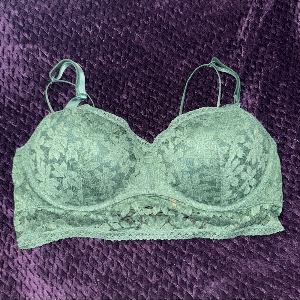 38D Victorias Secret PINK Green Floral Lace Push Up Bralette